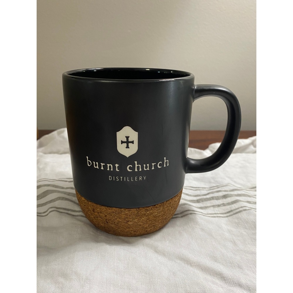 Burnt Church Distillery SC Matte Black Ceramic Coffee Mug with Cork Base Logo